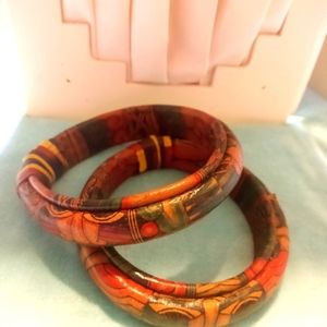 Leather tattooed  bangle bracelets